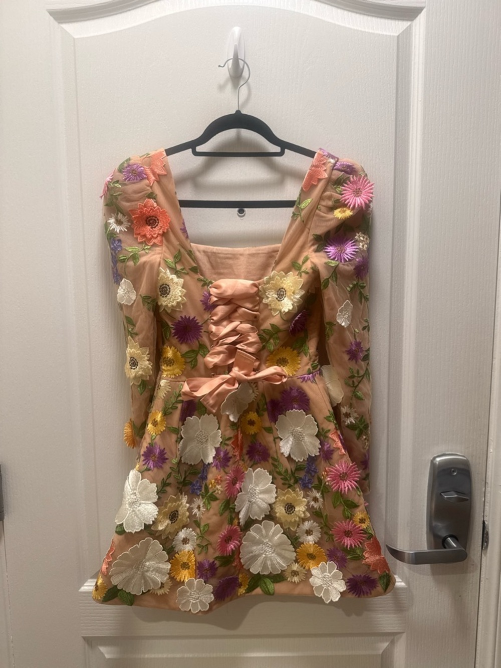 Helsi Ellen Puff-sleeve 3d Floral A-line Mini Dress In Brown size XS Preloved - Picture 8 of 10